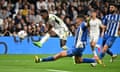 Real Madrid's Vinícius Júnior scores his team’s fourth against Alavés
