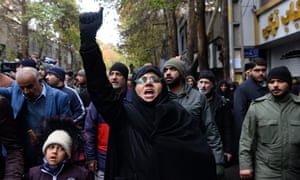 A funeral ceremony in Tehran last week for two security officers killed during protests against fuel price hikes.