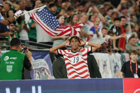 United States v Mexico - International FriendlyJulian Hall #19 of United States celebrates scoring his team's first goal during the international friendly match between United States and Mexico at State Farm Stadium on October 03, 2026 in Glendale, Arizona.