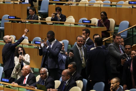 Delegations walk out as Israeli prime minister Benjamin Netanyahu is about to addresses the 80th United Nations general assembly.