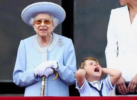 Prince Louis enjoying the Royal Air Force flypast alongside the Queen at the platinum jubilee.