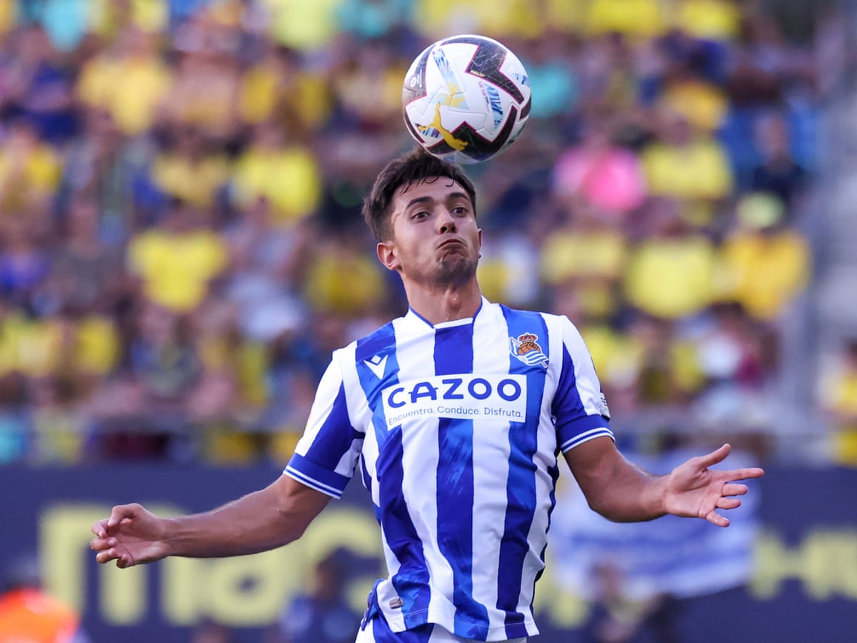 Real Sociedad's Alexander Isak heads for the ball during a Spanish