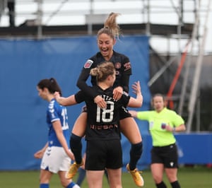 White celebrates with Beckie after scoring