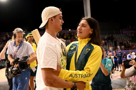 Kai embraces his sister Saya after she won gold at the Paris Olympics.