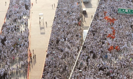 Pilgrims on the Jamarat bridge, which can handle up to 600,000 people per hour.