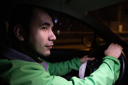 Man driving at night