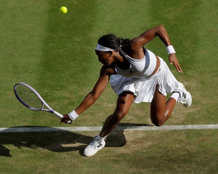 Coco Gauff makes a backhand return during her victory over Solana Sierra on No 1 Court.
