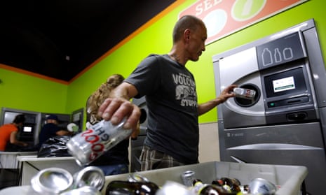 A man returns drinks containers to a bottledrop center in Gresham, Oregon