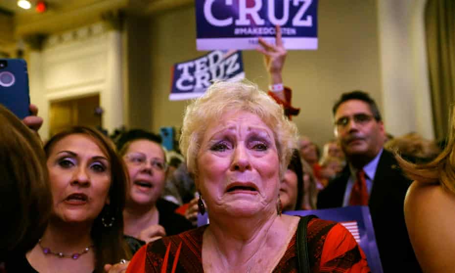 Supporters of Ted Cruz react at his midterm election night party in Houston.