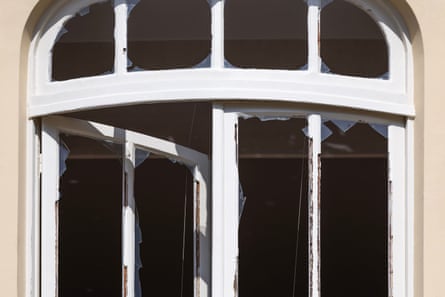 Broken window after the explosion of a parcel bomb in Monaco.