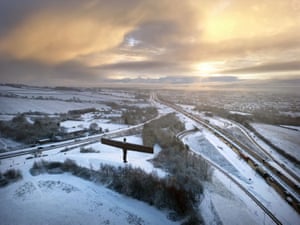 Gateshead, UK: The Angel of the North statue in Gateshead is covered in snow