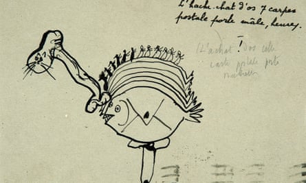 A Picasso drawing on the back of a postcard