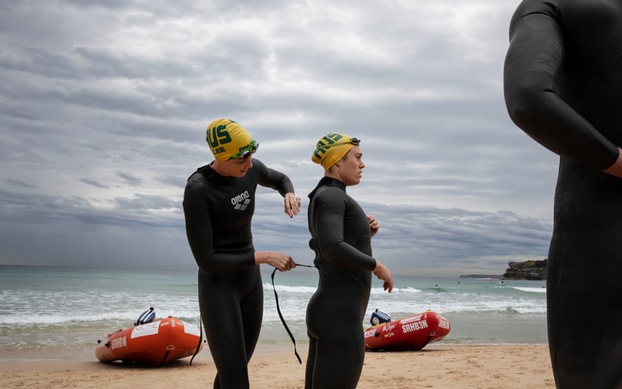 Australian open water swimmers Kareena Lee and Chelsea Gubecka get ready to hit the water.