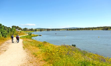 Pilgrims by the Roman reservoir of Proserpina near Merida.