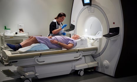 ‘There is something strangely meditative about it all’ … Simon having a brain scan at The Walton Centre, Liverpool.