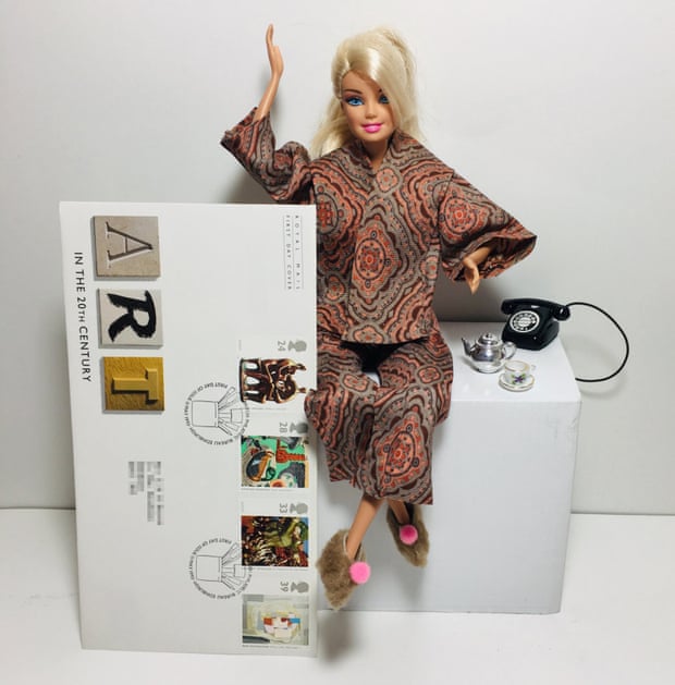 ArtActivistBarbie not pleased with an all-male set of artist stamps.