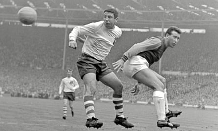 Preston’s Alex Dawson with Ken Brown of West Ham during the 1964 FA Cup final.