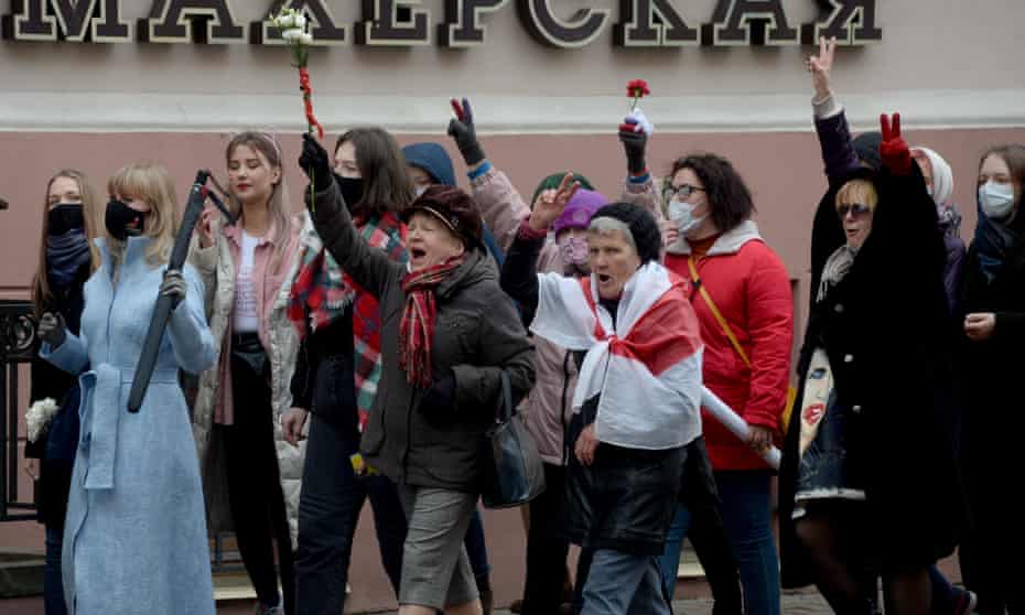 Participants in women’s peaceful solidarity march in Minsk
