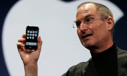 Steve Jobs shows off the new iPhone in 2007.