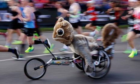 A participant dressed as a squirrel during the marathon