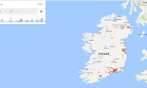 Et Google-kart over hvert sted jeg har vært i Irland i år.