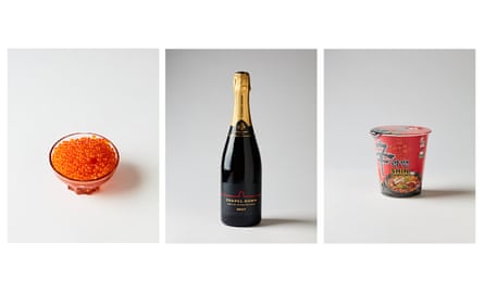 Tsang’s Eat Trout roe, Chapel Down sparkling wine and Nongshim Shin Ramyun instant noodles.