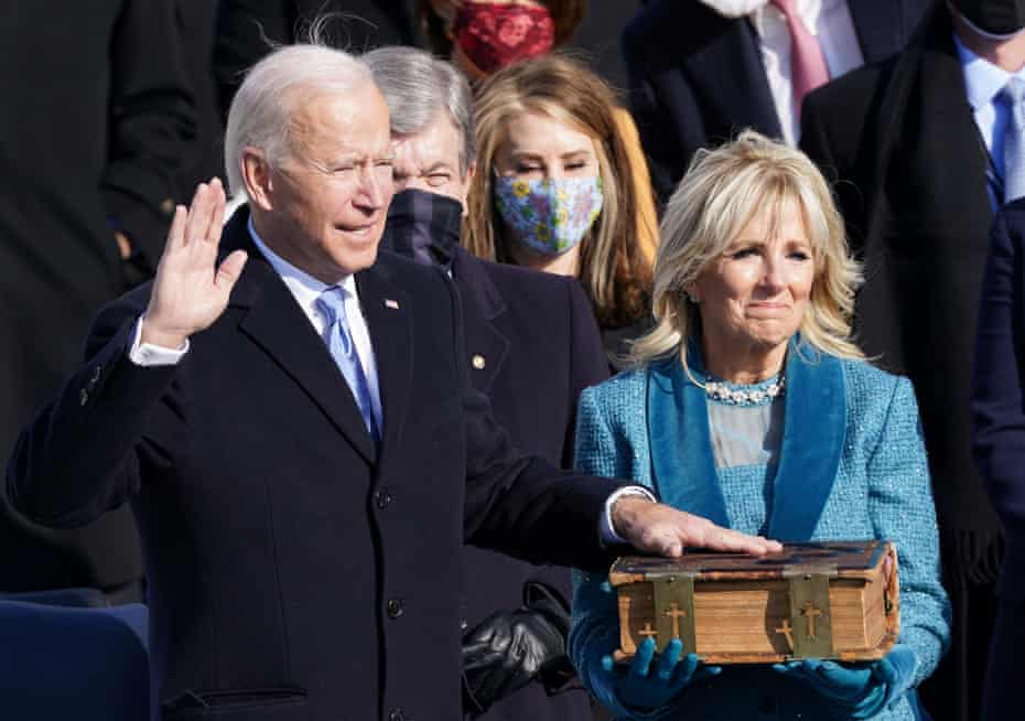 Joe Biden, the new president of the United States, with his wife Jill Biden at his swearing-in. At 78, Biden is the oldest president ever to take the oath of office.