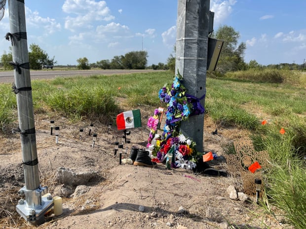 Makeshift memorial on a stretch of the highway 281 deep in south Texas.