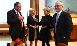 Leader of the National party Barnaby Joyce, National Party deputy Leader Fiona Nash, Liberal party deputy leader Julie Bishop and prime minister Malcolm Turnbull.