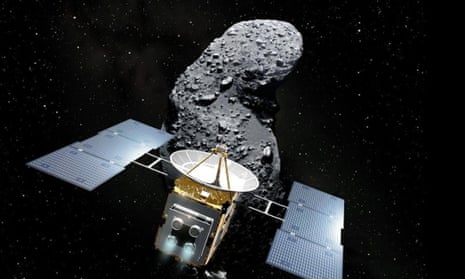 An artist’s impression of Japan’s Hayabusa spacecraft approaching the Itokawa asteroid in 2010.