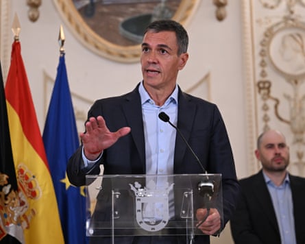 Pedro Sánchez speaking at a press conference in Ceuta