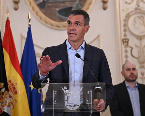 Pedro Sánchez speaking at a press conference in Ceuta