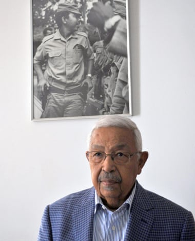 Pedro Pires, former president of Cape Verde with his portrait from the struggle.