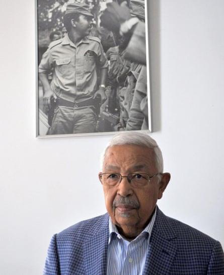 Pedro Pires, former president of Cape Verde with his portrait from the struggle.