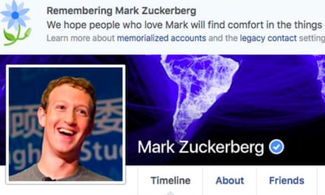 CEO Mark Zuckerberg’s page was among those that suffered a glitch announcing the page owner was dead. 