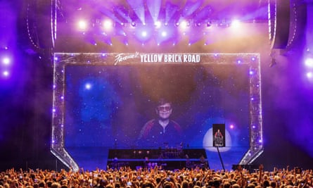 Elton John performs on stage at the final leg of his Farewell Yellow Brick Road tour