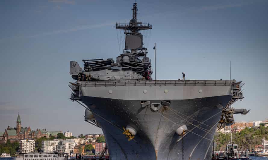 The US warship Kearsarge docked in Stockholm.