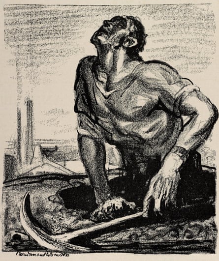 A sketch by Boardman Robinson of the New York Tribune depicting a miner emerging out of the earth.