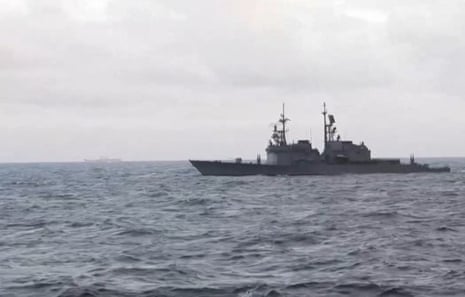 This frame grab from video taken on Monday and released by the Taiwan Defence Ministry on Tuesday shows Chinese military vessels in waters off Taiwan ahead of military drills.