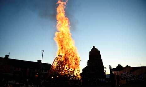 A bonfire lit last night to mark the Twelfth of July celebrations held by members of Loyalist Orders in Belfast.