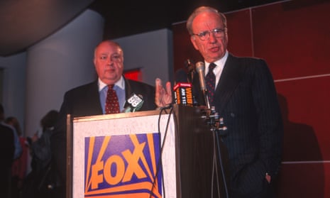Roger Ailes with Rupert Murdoch at the launch of Fox News in January 1996. Ailes would go on to become one of the key members of the Murdoch television business.