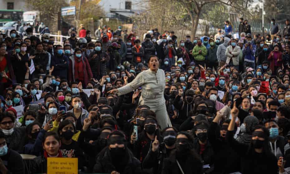 Protesters march for women’s rights in Kathmandu, Nepal, on 12 February.