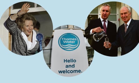 Margaret Thatcher, 12 June 1987; Thames Water Head Office; Bill Alexander, chief executive of Thames Water pours RWE chair Dr Dietmar Kuhnt.