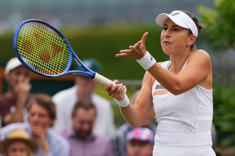 Belinda Bencic reacts during her match against Elisabetta Cocciaretto