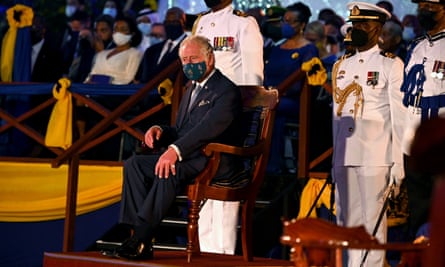 Prince Charles attends the presidential inauguration ceremony at Heroes Square in Bridgetown, Barbados