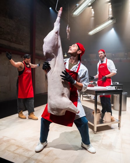 Ash Hunter as Billy, Marcello Cruz as JD and Eugene McCoy as David in The Meat Kings! (Inc) of Brooklyn Heights.