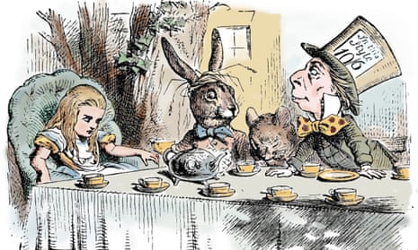 The Mad Hatter’s Tea Party, a drawing by John Tenniel in Alice’s Adventures in Wonderland by Lewis Carroll, 1865. 