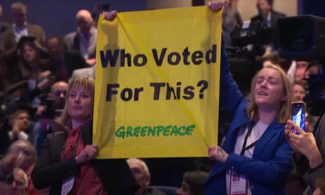 Greenpeace protesters at the Conservative party conference in Birmingham.