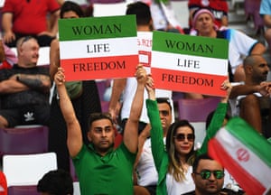 Doha, Qatar: Iranian fans hold signs reading ‘woman, life, freedom’ before their team’s opening World Cup game against England