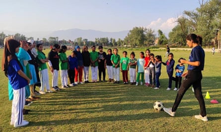 Nadiya Nighat trains her players at LoneStar Kashmir FC.